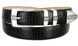 brandon italian calfskin genuine leather designer golf dress belt 1-1/8"(30mm) wide (alligator black, 40)