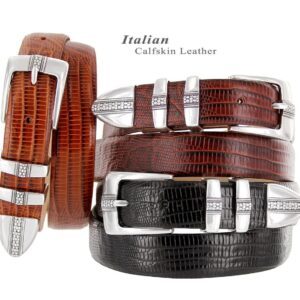 Brandon Italian Calfskin Genuine Leather Designer Golf Dress Belt 1-1/8"(30mm) Wide (Alligator Black, 40)