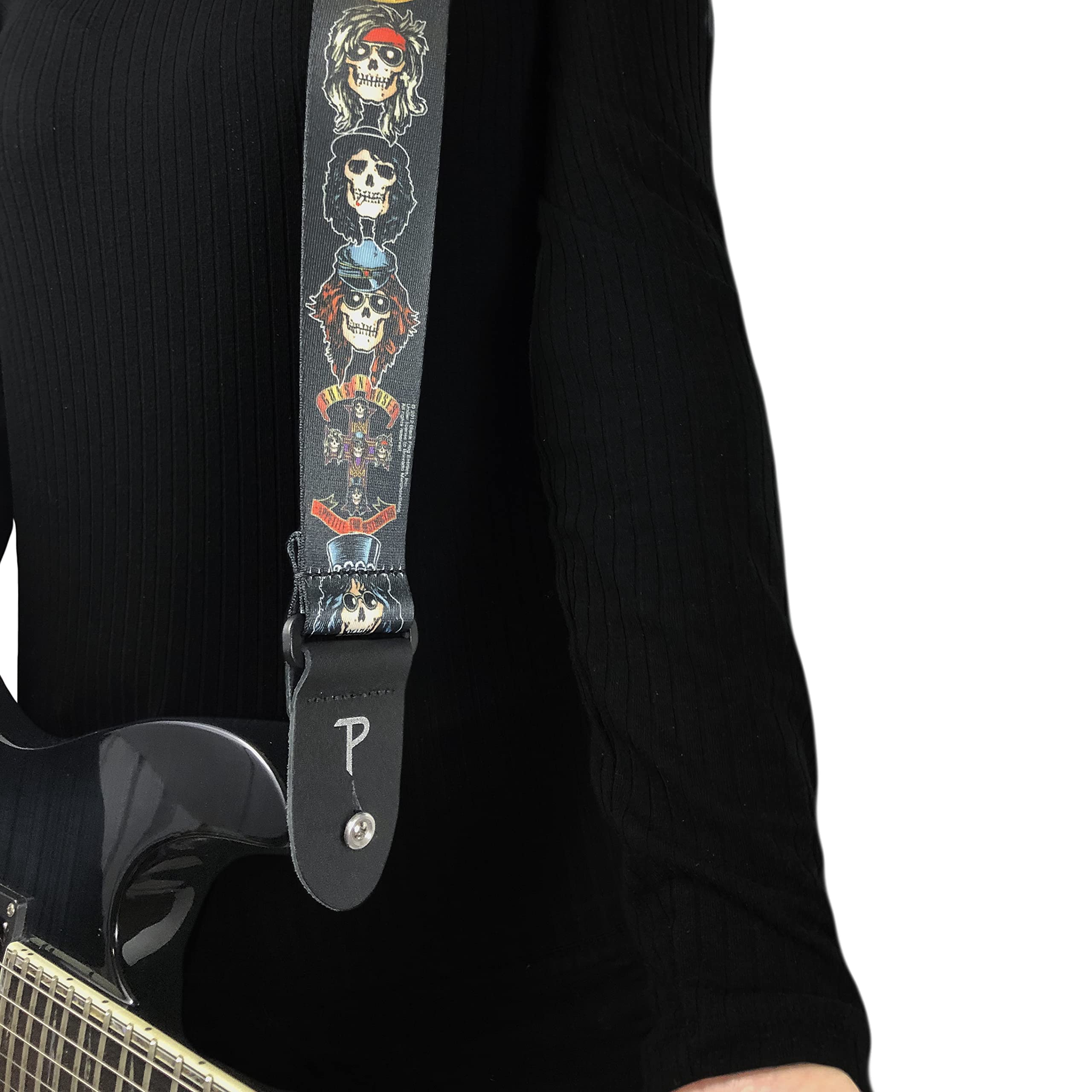 Perri's Leathers Adjustable Guitar Straps for Kids, Men & Women - Official Licensing Guns n Roses Guitar Strap for Acoustic, Bass, and Electric Guitars - Adjustable Size - Guns n Roses Licensed