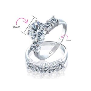 Classic 3.5CT Round Brilliant Cut Solitaire AAA CZ Side Stones Anniversary Engagement Wedding Band Ring Set For Women .925 Sterling Silver