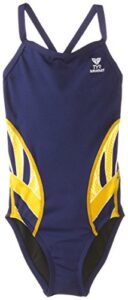 tyr sport girl's phoenix splice diamondfit swimsuit, navy/gold, size 24