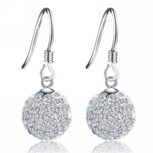 Merdia S925 Sterling Silver Simulated Crystal Ball White Ball Shaped Hook Earrings