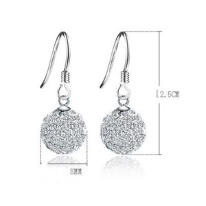 Merdia S925 Sterling Silver Simulated Crystal Ball White Ball Shaped Hook Earrings