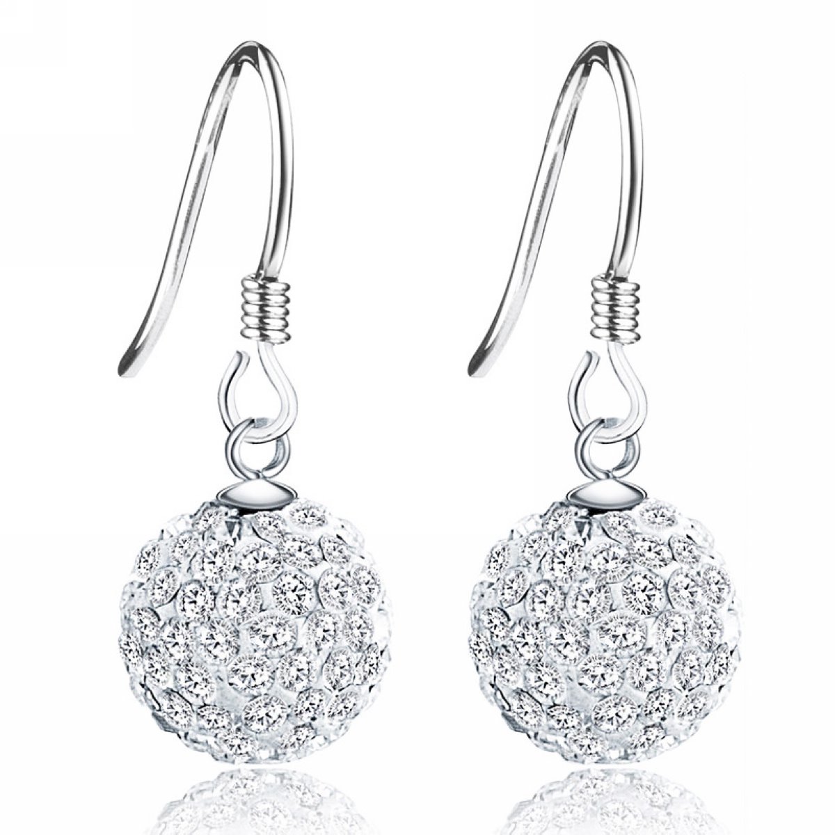 Merdia S925 Sterling Silver Simulated Crystal Ball White Ball Shaped Hook Earrings