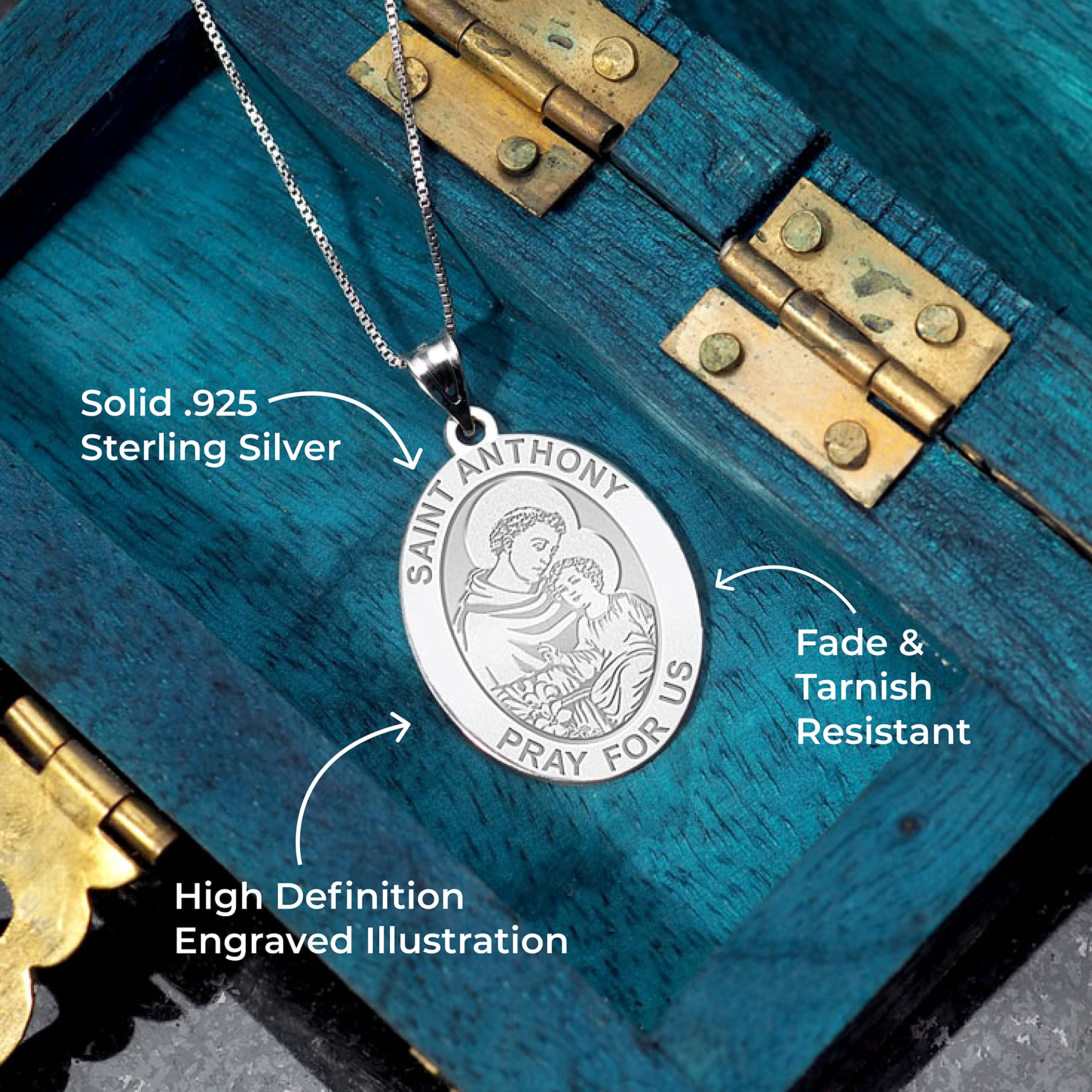 PicturesOnGold.com Saint Anthony Religious Medal - 2/3 X 3/4 Inch Size of Nickel, Sterling Silver