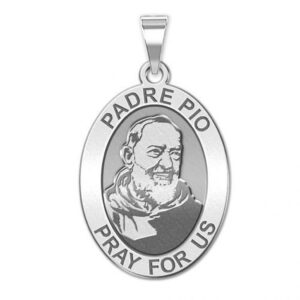 picturesongold.com padre pio - oval - 1/2 x 2/3 inch size of dime, sterling silver