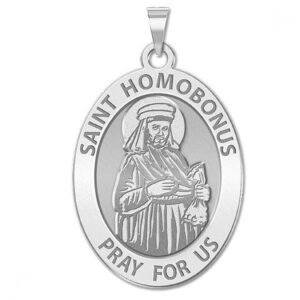 picturesongold.com saint homobonus oval religious medal - 3/4 inch x 1 inch - sterling silver