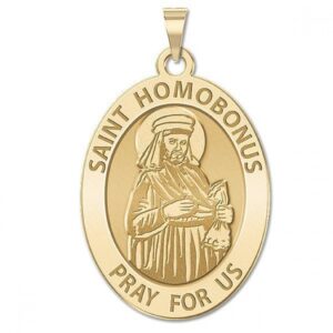 PicturesOnGold.com Saint Homobonus Oval Religious Medal - 3/4 Inch X 1 Inch - Sterling Silver