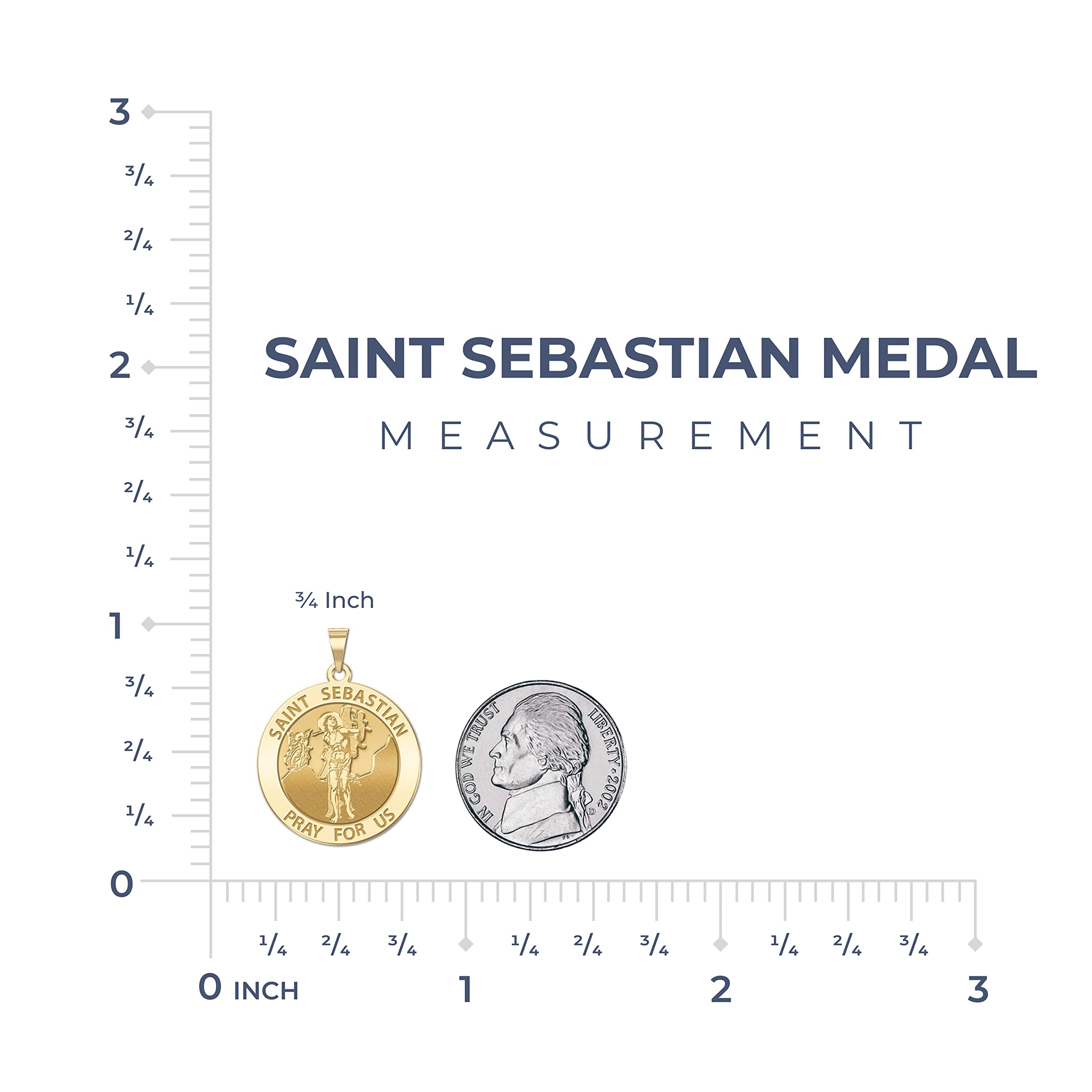 PicturesOnGold.com Saint Sebastian Religious Medal - 3/4 Inch Size of a Nickel in Solid 14K Yellow Gold