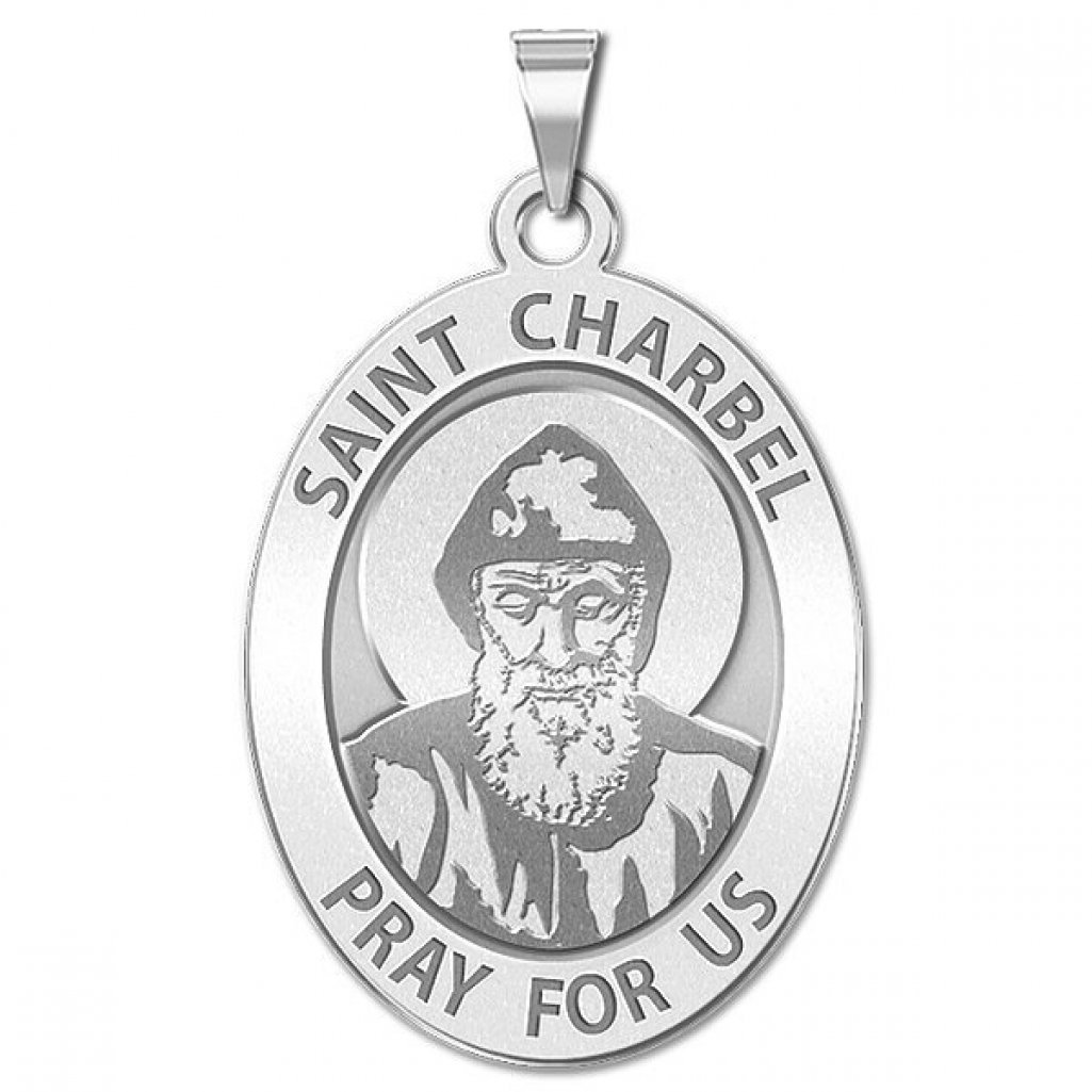 PicturesOnGold.com Saint Charbel OVAL Religious Medal - 3/4 Inch X 1 Inch -Sterling Silver