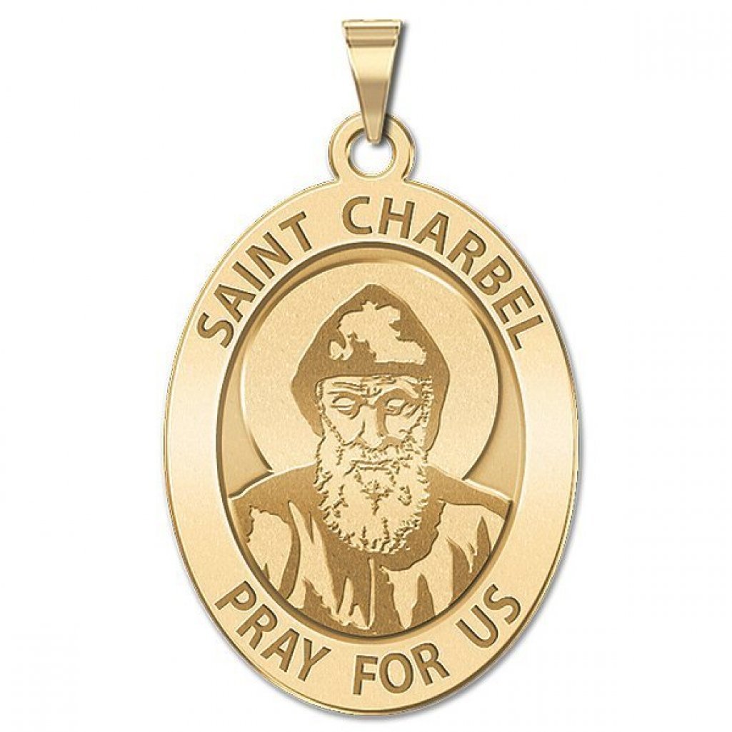 PicturesOnGold.com Saint Charbel OVAL Religious Medal - 3/4 Inch X 1 Inch -Sterling Silver