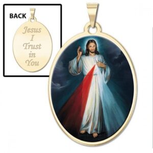 PicturesOnGold.com Divine Mercy Double Sided Oval Religious Medal Color 2/3 X 3/4 Inch Size of Nickel, Sterling Silver