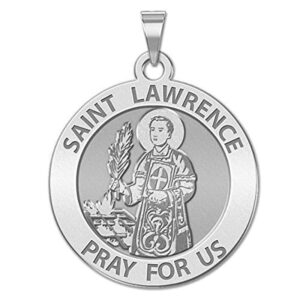 picturesongold.com saint lawrence religious medal - 3/4 inch size of a nickel -sterling silver