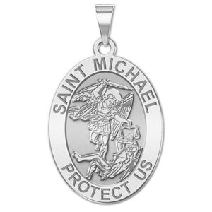 PicturesOnGold.com Saint Michael OVAL Religious Medal - 2/3 X 3/4 Inch Size of Nickel, Sterling Silver