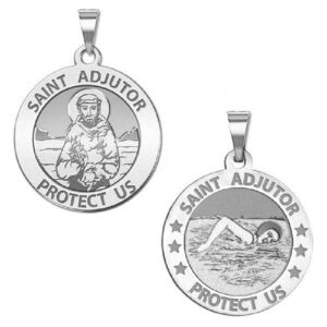 picturesongold.com saint adjutor doubles sided female swimmer religious medal - 3/4 inch sterling silver