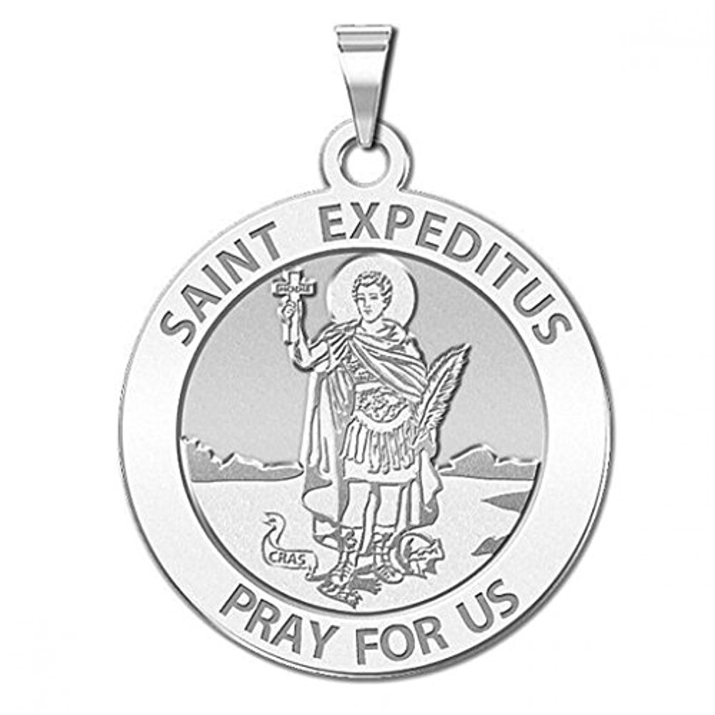 PicturesOnGold.com Saint Expeditus Round Religious Medal - 2/3 Inch Size of Dime, Sterling Silver