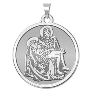 La Pieta Religious Medal - 1 Inch Size of a Quarter -Solid 14K Yellow Gold