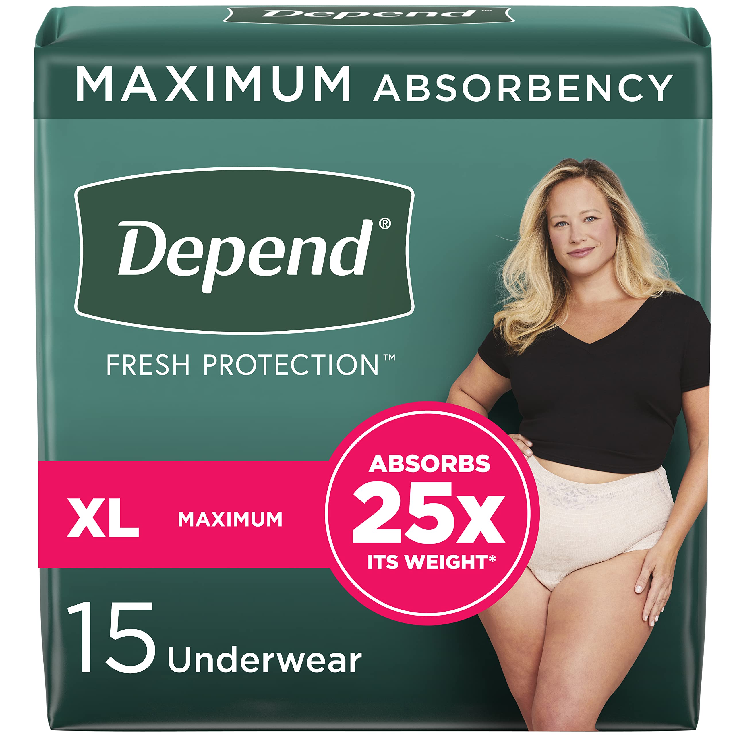 Depend Fit-Flex Adult Incontinence Underwear for Women, Disposable, Maximum Absorbency, Extra-Large, Blush, 15 Count