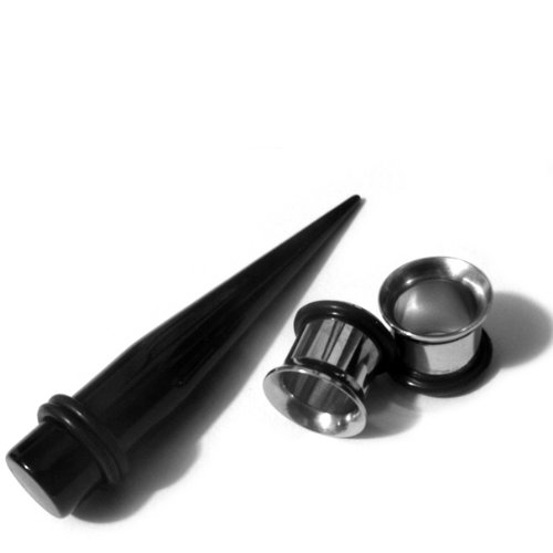 Urban Body Jewelry (7/16" Gauge Taper & Plugs) Acrylic Black Taper & a Pair of Stainless Steel Plugs