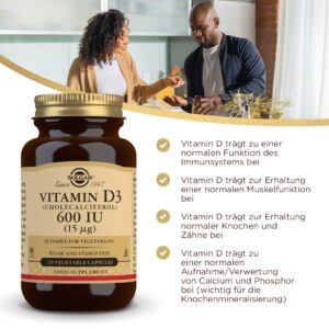 Solgar Vitamin D3 (Cholecalciferol) 15 mcg (600 IU), 120 Vegetable Capsules - Helps Maintain Healthy Bones & Teeth - Immune Support - Non-GMO, Gluten Free, Dairy Free, Kosher, Halal - 120 Servings