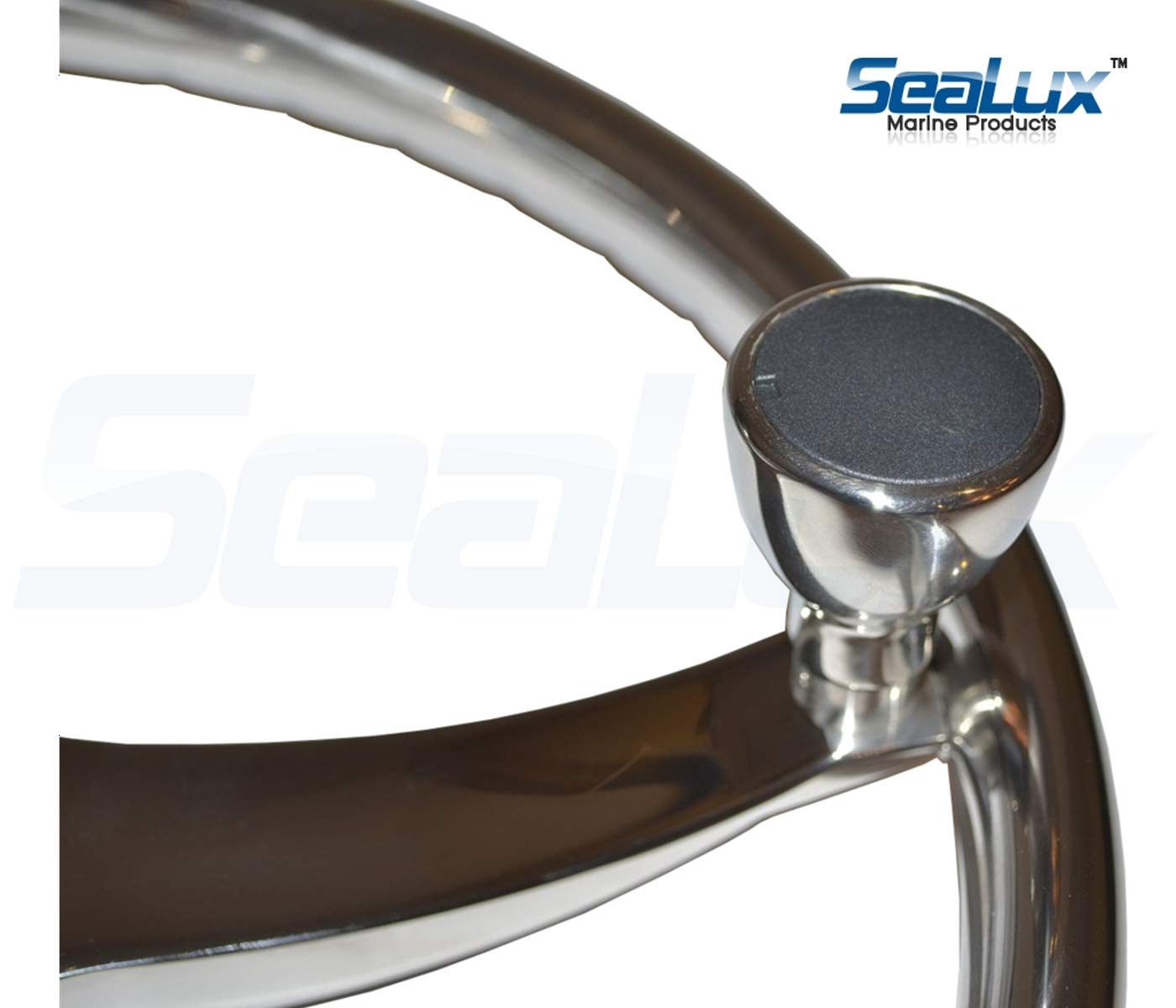 SeaLux 316 Stainless Steel Boat Steering Wheel 3-Spoke 15-1/2" Dia, with 5/8" -18 Nut and Turning Knob for Seastar and Verado