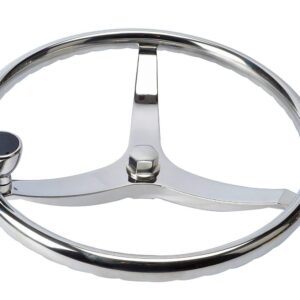 SeaLux 316 Stainless Steel Boat Steering Wheel 3-Spoke 15-1/2" Dia, with 5/8" -18 Nut and Turning Knob for Seastar and Verado