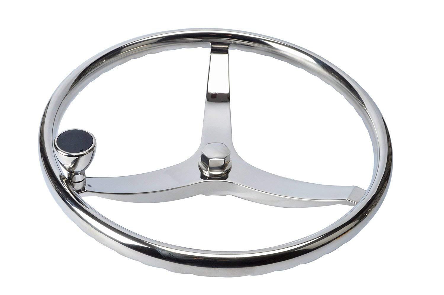 SeaLux 316 Stainless Steel Boat Steering Wheel 3-Spoke 15-1/2" Dia, with 5/8" -18 Nut and Turning Knob for Seastar and Verado