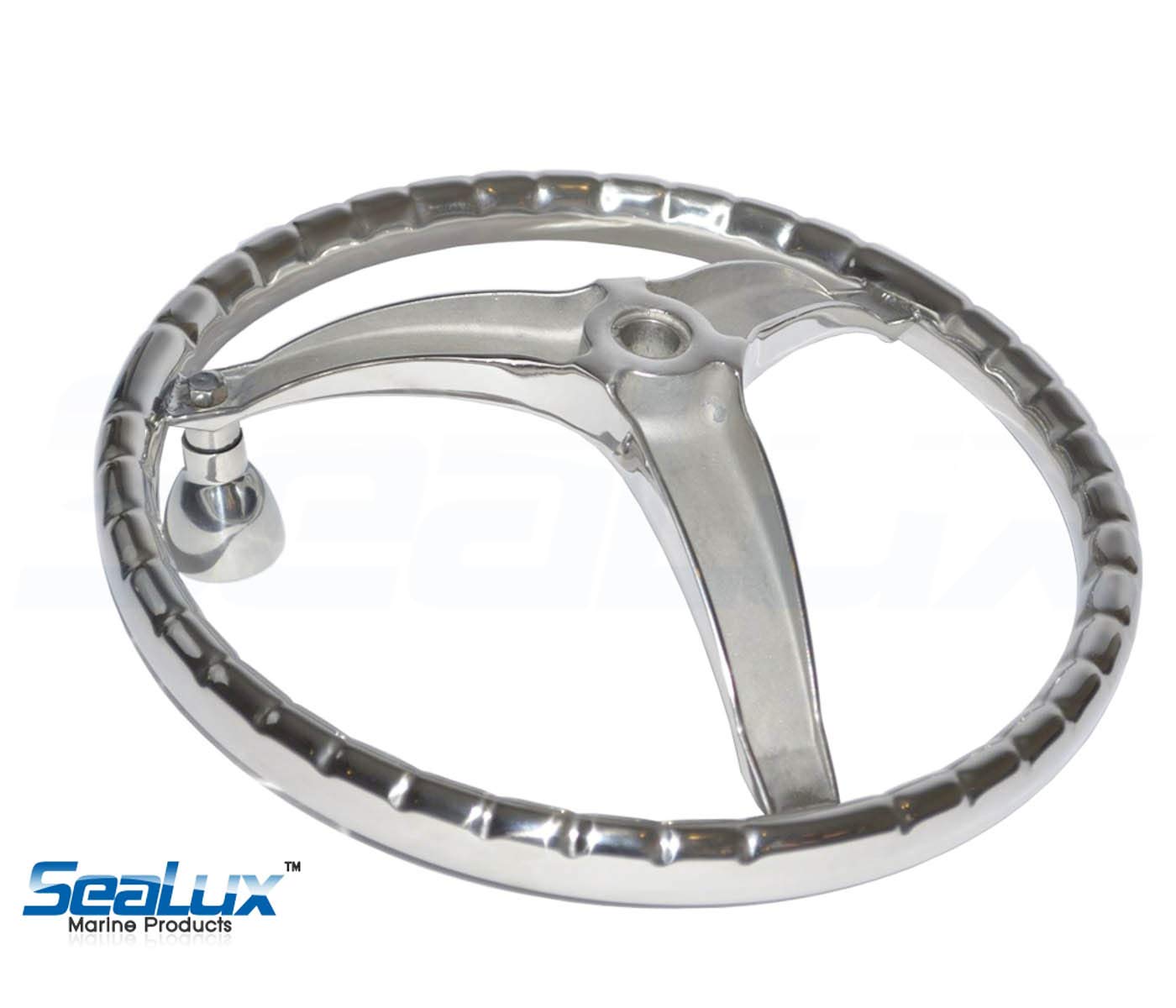 SeaLux 316 Stainless Steel Boat Steering Wheel 3-Spoke 15-1/2" Dia, with 5/8" -18 Nut and Turning Knob for Seastar and Verado