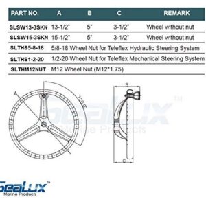 SeaLux 316 Stainless Steel Boat Steering Wheel 3-Spoke 15-1/2" Dia, with 5/8" -18 Nut and Turning Knob for Seastar and Verado