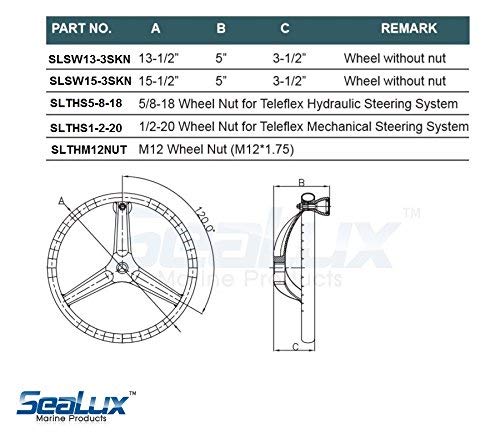 SeaLux 316 Stainless Steel Boat Steering Wheel 3-Spoke 15-1/2" Dia, with 5/8" -18 Nut and Turning Knob for Seastar and Verado