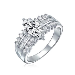 Personalize Vintage Art Deco Style 2.5CT Wide Triple 3 Row Band Channel Set Cubic Zirconia AAA CZ Solitaire Brilliant Cut Marquise Engagement Ring For Women .925 Sterling Silver Customizable