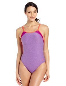 speedo women's heathered clip back one-piece swimsuit, vivid violet, 14