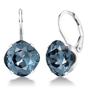 Gem Stone King 925 Sterling Silver Blue Crystals Earrings For Women (19.00 Cttw, Cushion 10MM)