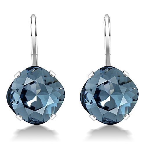 Gem Stone King 925 Sterling Silver Blue Crystals Earrings For Women (19.00 Cttw, Cushion 10MM)