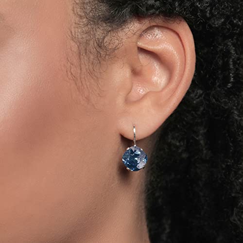 Gem Stone King 925 Sterling Silver Blue Crystals Earrings For Women (19.00 Cttw, Cushion 10MM)