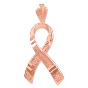 14k Rose Gold Breast Cancer Awareness Ribbon Charm 3D Pink Pendant