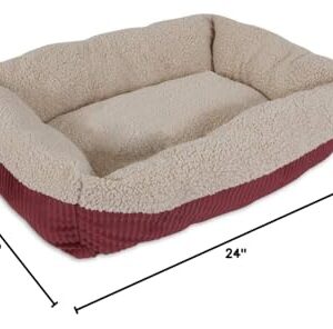 Petmate Aspen Pet 80136 Self Warming Rectangular Lounger For Pets, 24" x 20", Warm Spice With Creme, Barn Red/Cream