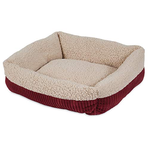 Petmate Aspen Pet 80136 Self Warming Rectangular Lounger For Pets, 24" x 20", Warm Spice With Creme, Barn Red/Cream