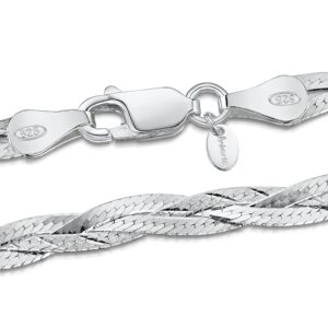 amberta women's 925 sterling silver braided herringbone chain necklace (length 18 inch): silver