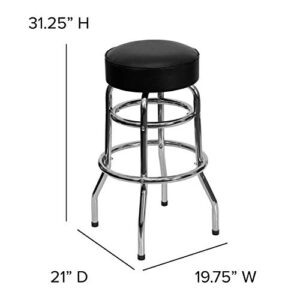 Flash Furniture Double Ring Chrome Barstool with Black Seat