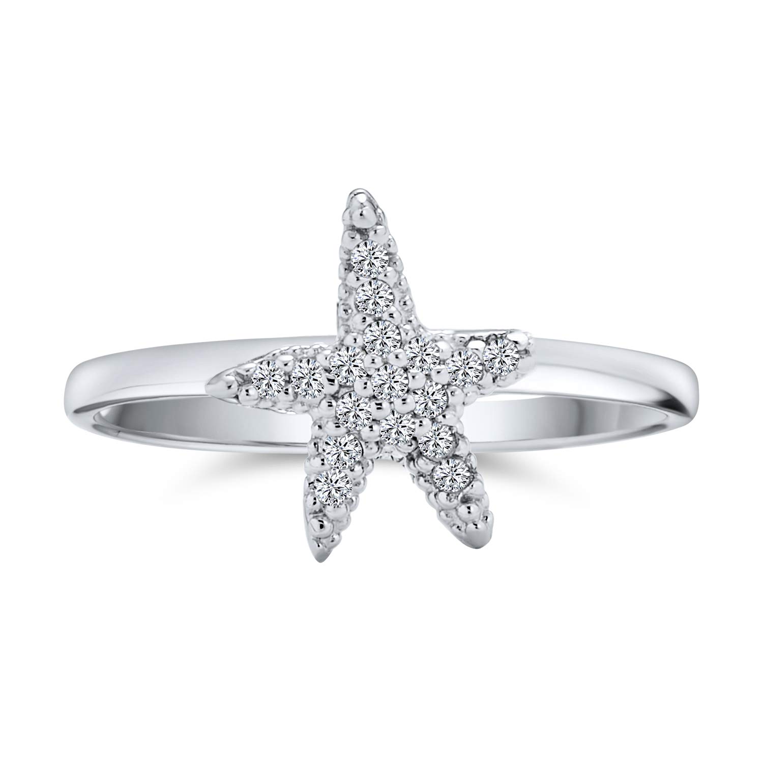 Tiny Pave Cubic Zirconia CZ Nautical Tropical Beach Starfish Ring For Teen For Women .925 Sterling Silver