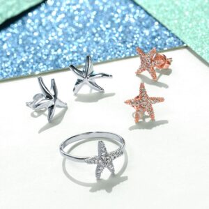 Tiny Pave Cubic Zirconia CZ Nautical Tropical Beach Starfish Ring For Teen For Women .925 Sterling Silver