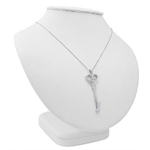 Amanda Rose Collectoin Diamond Key to Her Heart Pendant Necklace for Women in Sterling Silver on an 18" Box Chain| Real Diamonds in Sterling Silver