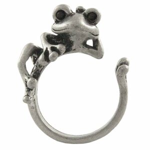 Ellenviva Tree Frog Adjustable Animal Wrap Ring Vintage Silver Tone