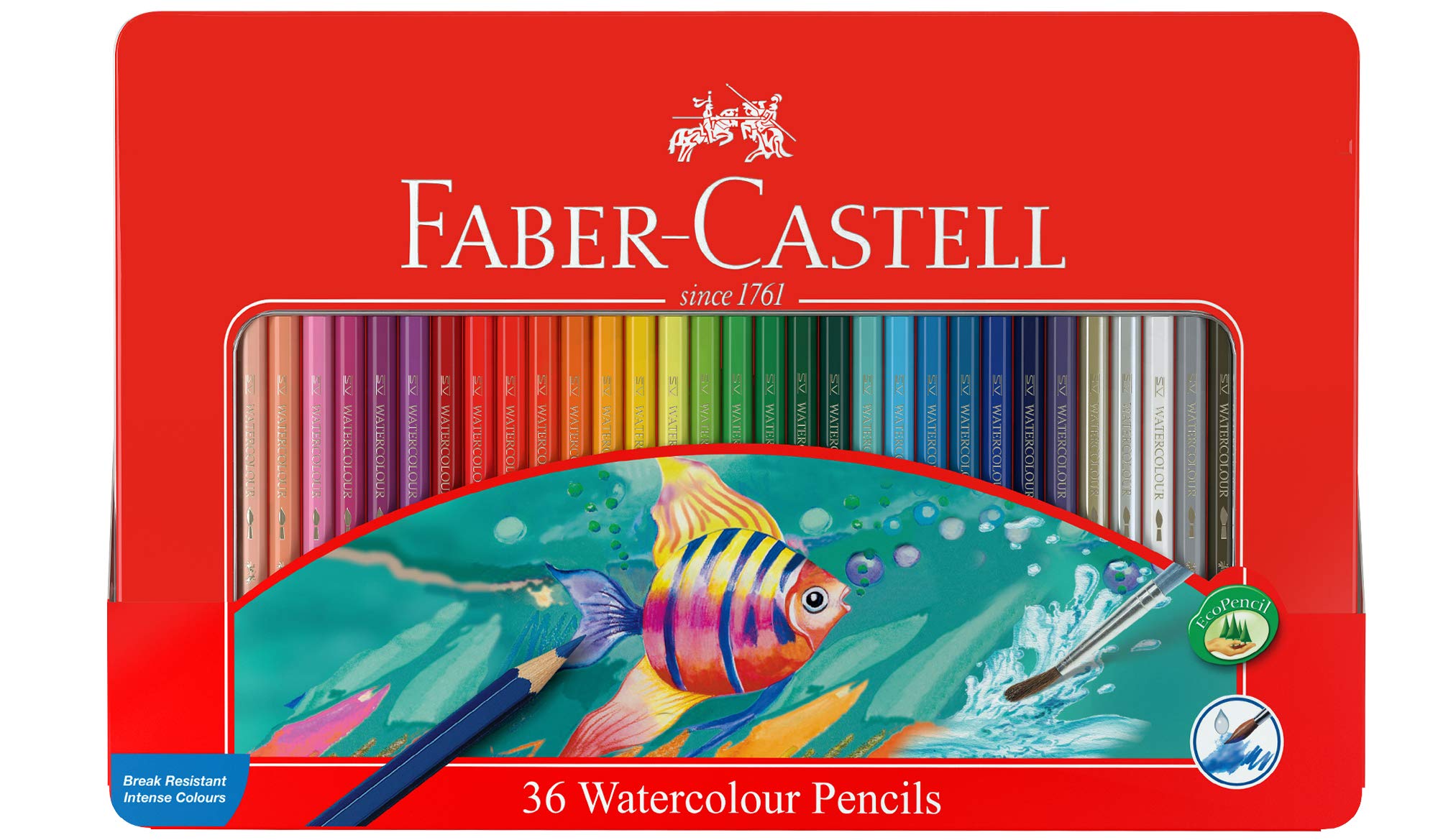 Faber-Castell 115931 Watercolor Pencil Set of 36 Assorted Color Tin Case