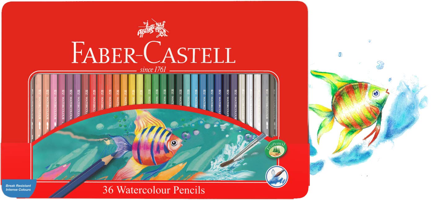 Faber-Castell 115931 Watercolor Pencil Set of 36 Assorted Color Tin Case