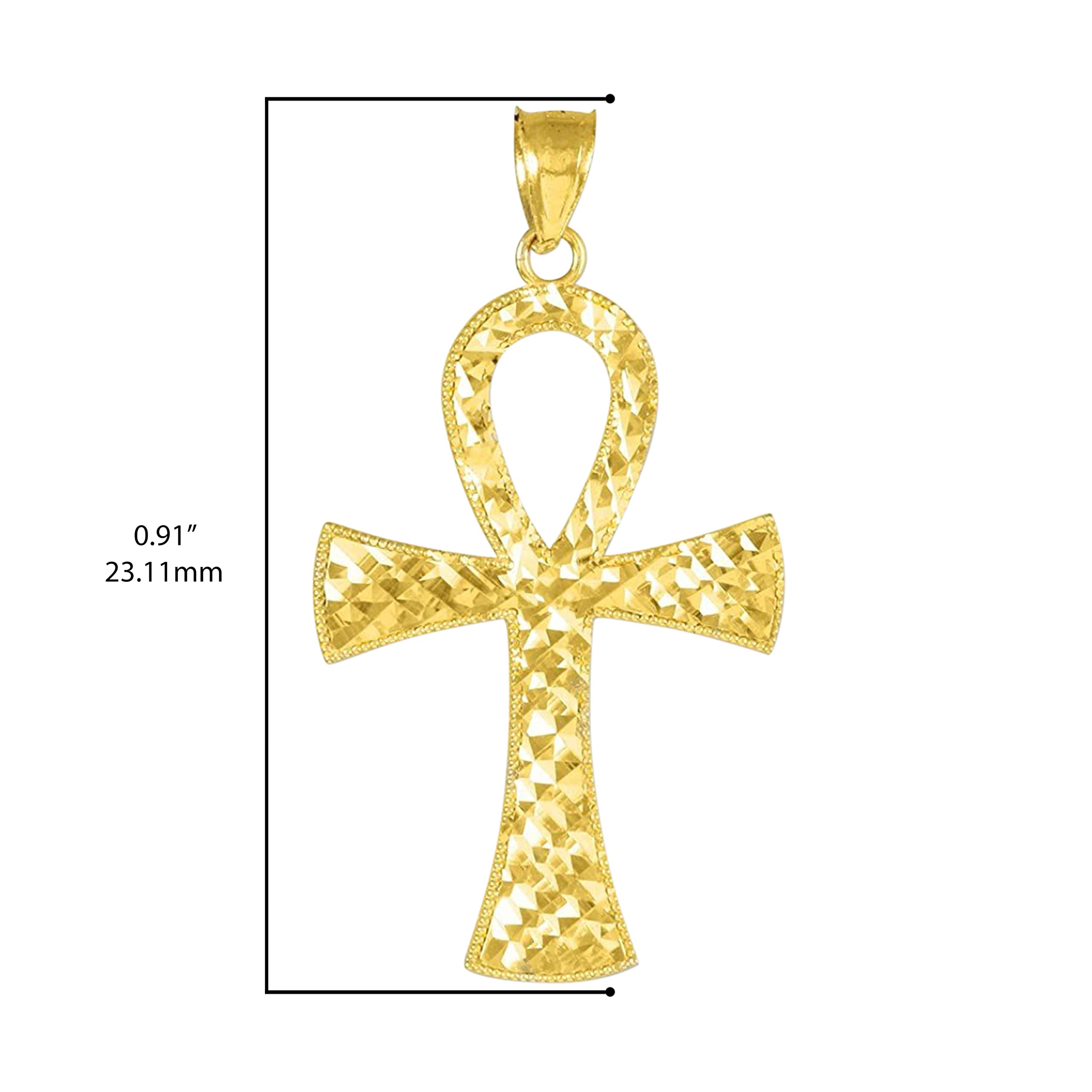 14k Yellow Gold Diamond Plate Milgrain Egyptian Ankh Cross Pendant