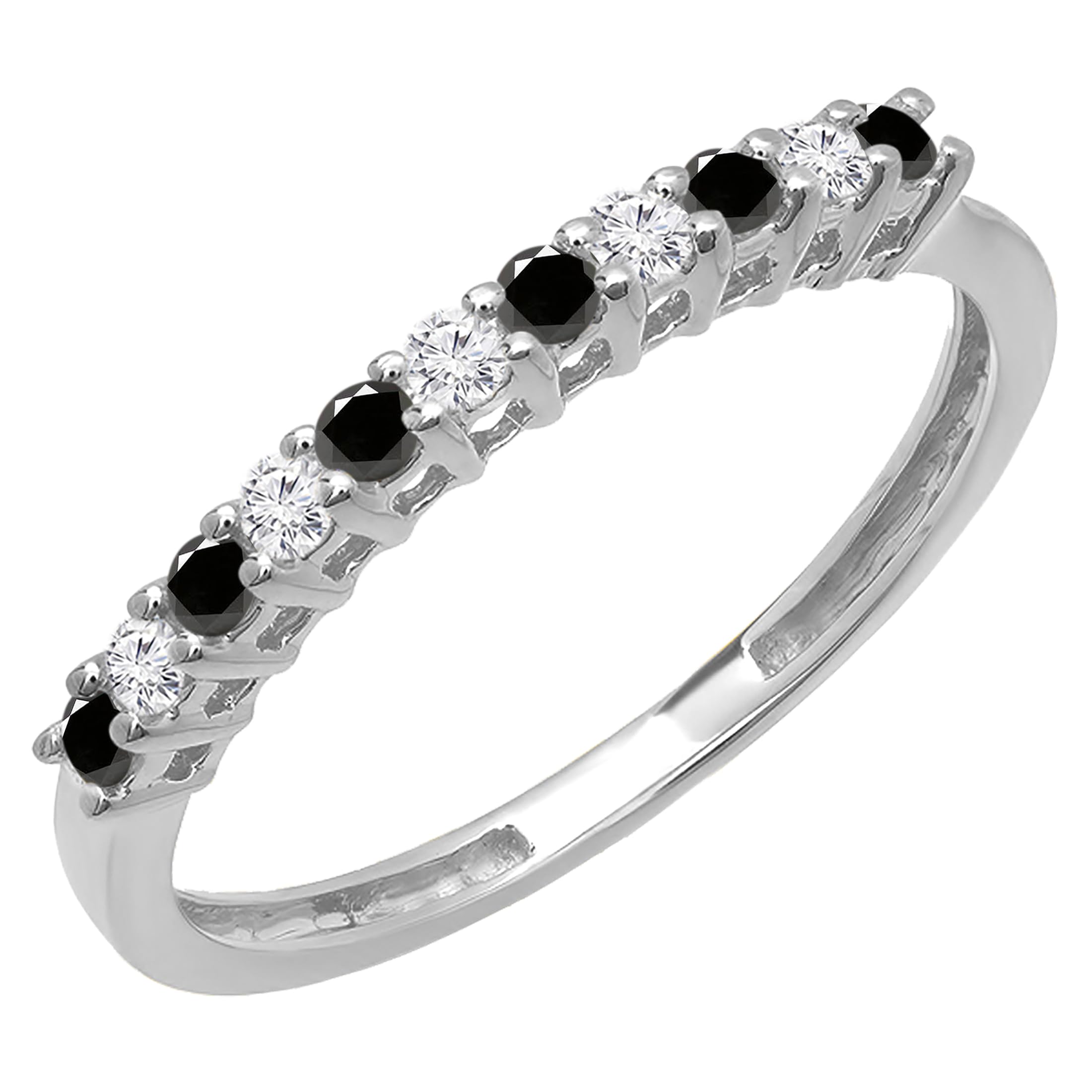 Dazzlingrock Collection Alternate Round Black Diamond & White Diamond Stackable Wedding Band for Women in 10K White Gold Size 7