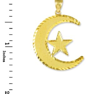 10k Gold Islamic Charm Crescent Moon and Star Pendant