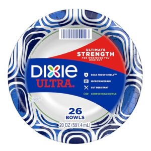 dixie ultra, large paper bowls, 20 oz, 26 count, microwave safe, compostable, disposable bowls great for breakfast, lunch, and dinner meals